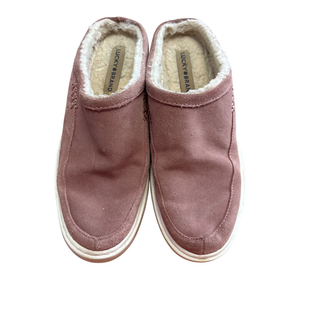 Lucky Brand Korrin Pink Suede Faux Fur Lined Mule Slippers Womens 8M LK-KORRIN